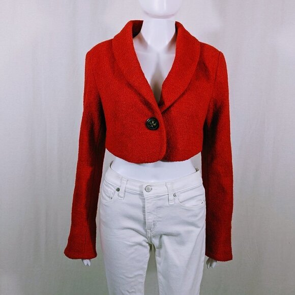 Unbranded Red Wool Blend Cropped Blazer Size S - Picture 1 of 6